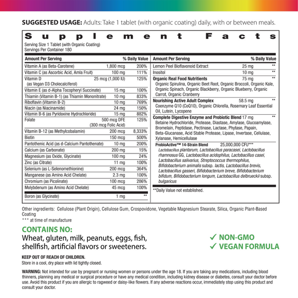 Active Adult 50+ plus Real Food Nutrients, 180 Vegan Caplets