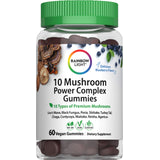 Rainbow Light 10 Mushroom Power Complex Gummies, blueberry flavor, 60 vegan gummies, dietary supplement.