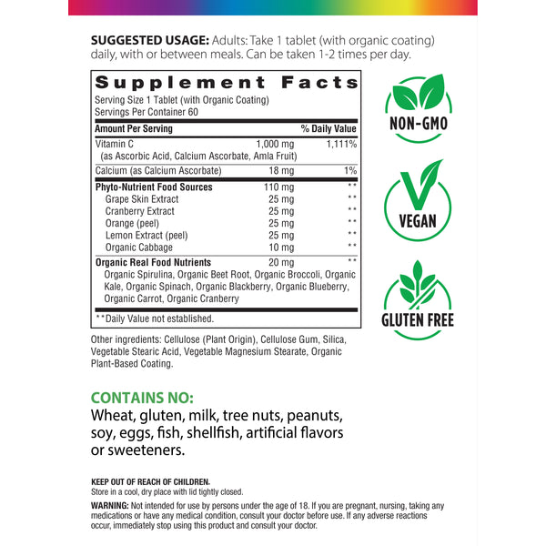 Super C 1,000 mg + Real Food Nutrients, 60 Vegan Caplets