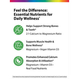 Calcio, Magnesio e D3 Vegano + Nutrienti da Cibo Reale, 90 Compresse Vegane
