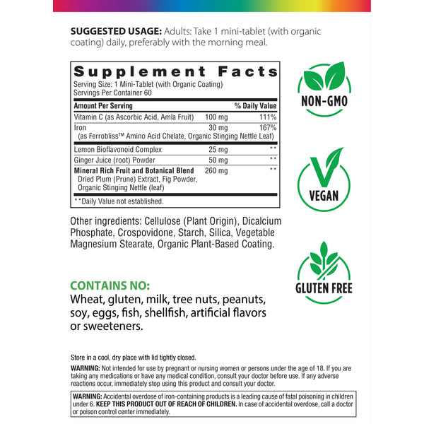 Complete Iron Mini-Tablets + Real Food Nutrients, 60 Vegan Mini-Tablets