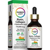 Rainbow Light Biotin, Collagen + Hyaluronic Acid 110,000 mcg liquid dietary supplement, Vanilla Citrus flavor, 2 fl. oz.