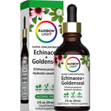 Rainbow Light Echinacea + Goldenseal Liquid Extract, 2 fl. oz. (59 mL). Non-GMO, vegan, gluten-free, and alcohol-free.