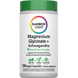 Magnesium Glycinate and Ashwagandha supplement, 120 vegan capsules in a bottle.
