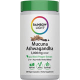 Mucuna Ashwagandha supplement with 3,000 mg equivalent per serving and Black Pepper Extract, 200 vegan capsules.