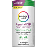 Rainbow Light Prenatal DHA Smart Essentials, Ultra Omega 3 Fish Oil, 180-Day Supply, 180 Softgels, 1 daily dose.