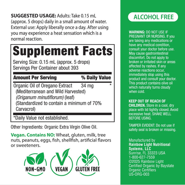 Oil of Oregano (Organic), 2 fl oz (59 mL) Dropper Bottle