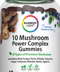 Rainbow Light 10 Mushroom Power Complex Gummies, blueberry flavor, 60 vegan gummies, dietary supplement.