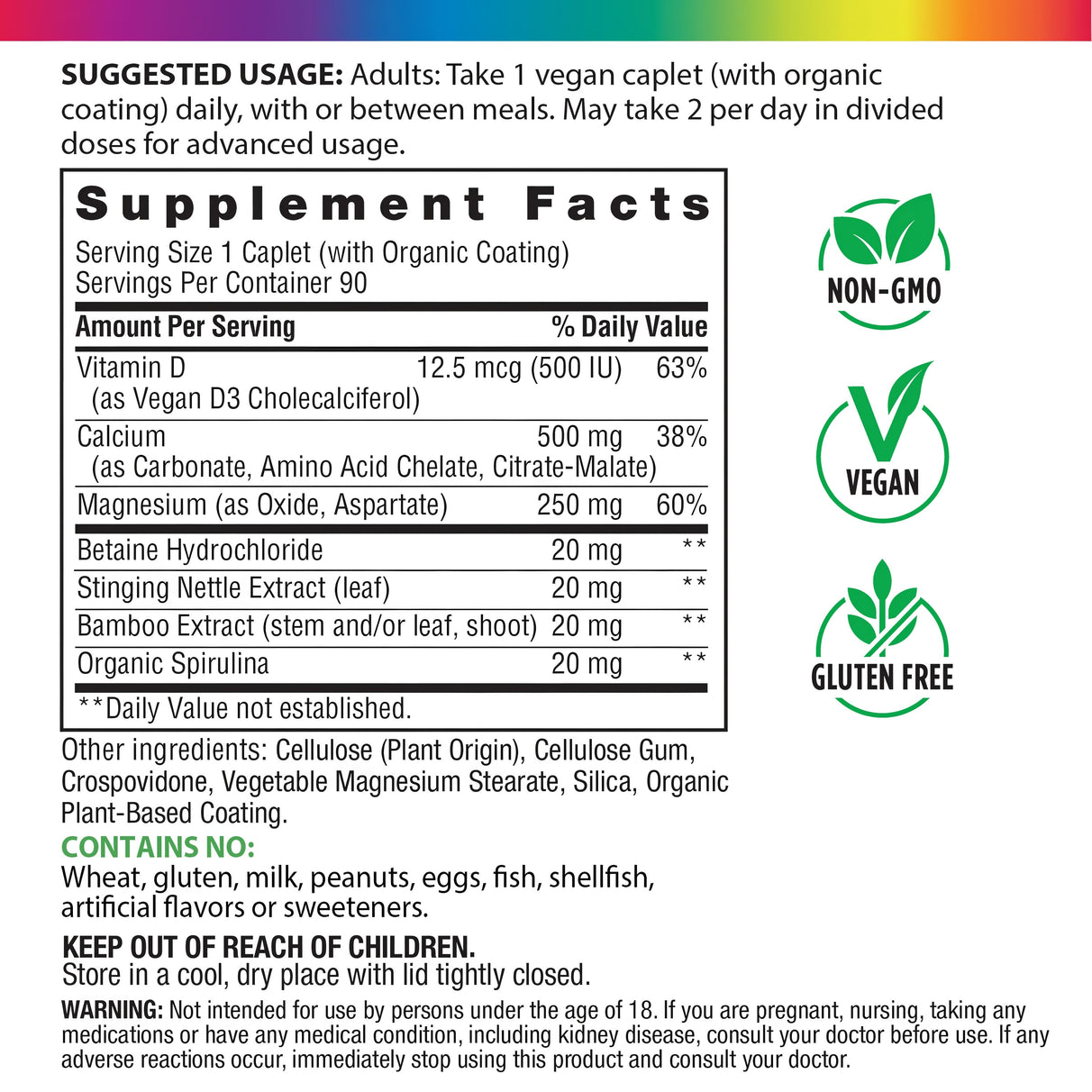 Image showing the Supplement Facts panel for Food-Based Calcium 90 Tablets.