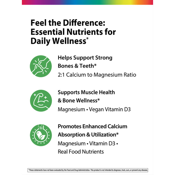 Calcium Magnesium and Vegan D3 + Real Food Nutrients, 180 Vegetarian Caplets