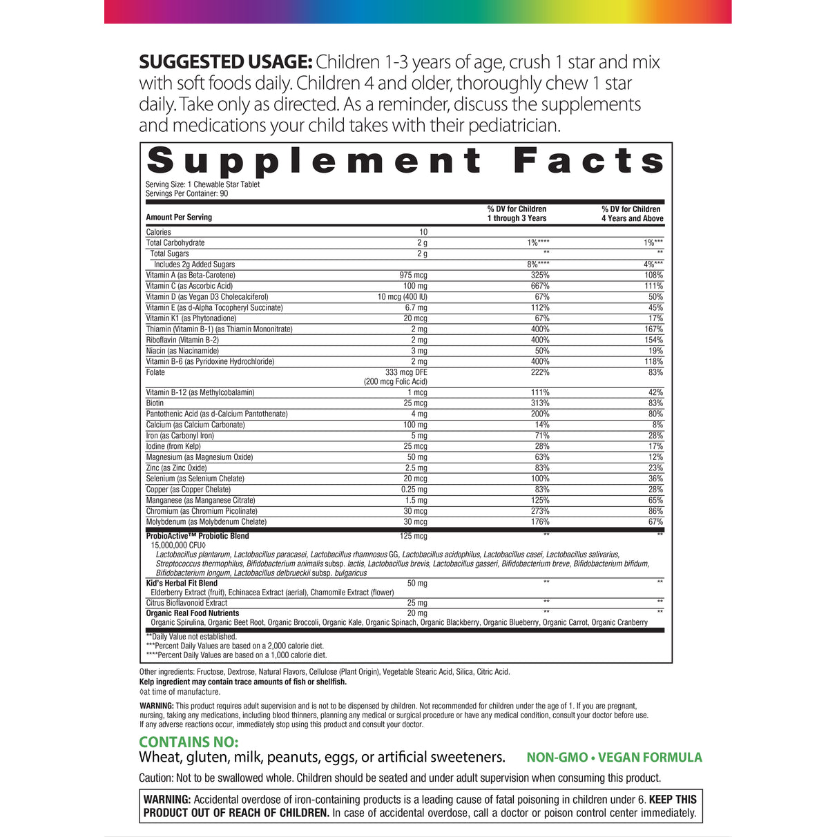 Supplement Facts for Kid's One Multivitamin with 90 chewable tablets shown on the label.