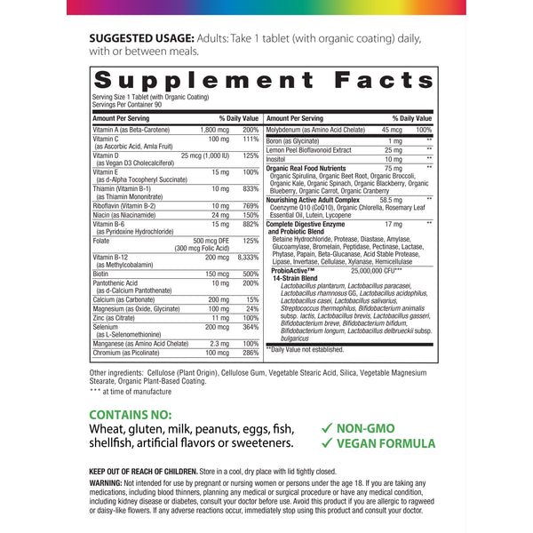 Active Adult 50+ plus Real Food Nutrients, 90 Vegan Caplets