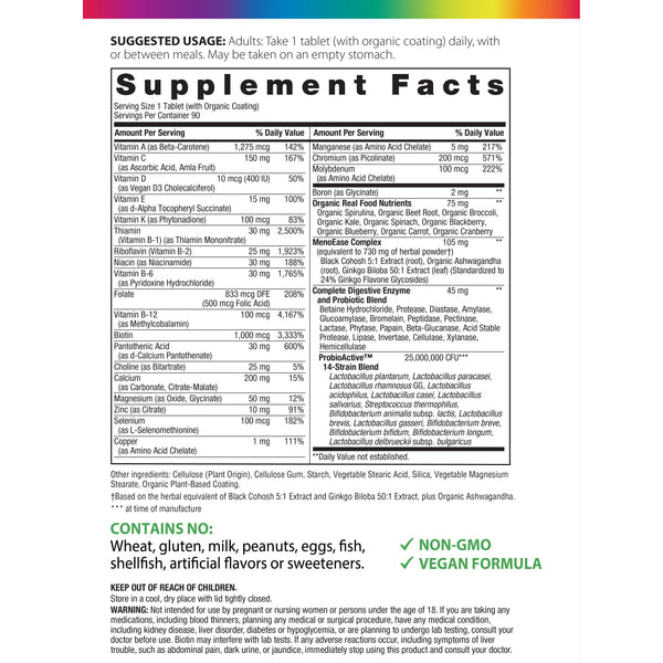 Menopausa One + Nutrienti da Cibo Reale, 90 Compresse Vegane
