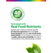 Infographic stating 40 YEARS of QUALITY, SCIENCE, SUSTAINABILITY. Formulated with Real Food Nutrients and food based ingredients for health benefits.