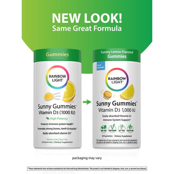 Sunny Gummies Vitamin D3 1,000 IU, 50 Vegetarian Gummies New Look