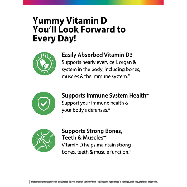 Sunny Gummies Vitamin D3 1,000 IU, 100 Vegetarian Gummies