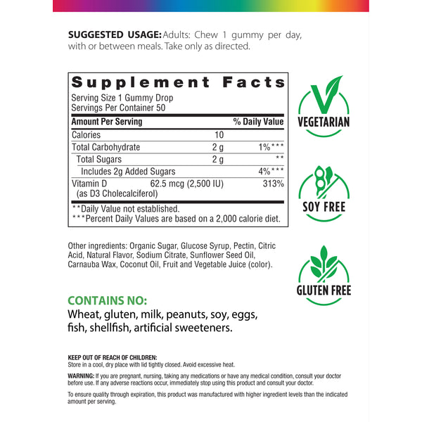 Berry D-Licious D3 2,500 IU Gummies, 50 Vegetarian Gummies Supplement Facts