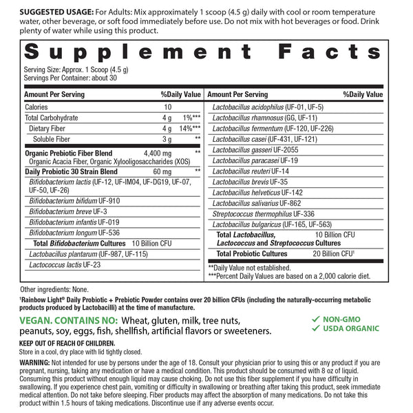 Daily Prebiotic + Probiotic Powder (Organic), 20 Billion CFU, 4.76 oz Bottle
