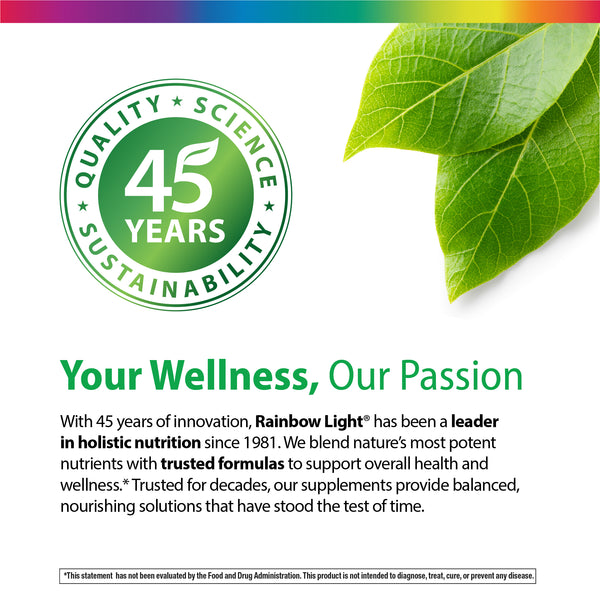 Infographic stating: Your Wellness, Our Passion. 45 Years of Quality, Science, Sustainability. Holistic nutrition leader since 1981 with trusted formulas.