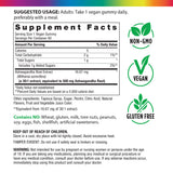 Supplement Facts panel for Ashwagandha Gummies, 60 count bottle, detailing nutritional information and serving size.