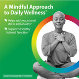 Young Black woman in a peaceful pose with hands on chest, promoting Ashwagandha KSM-66 for daily wellness.