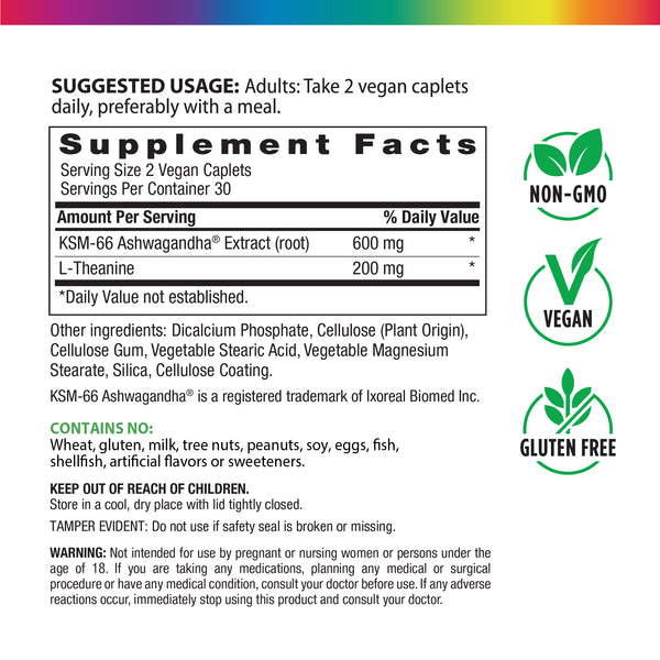 Supplement Facts panel for Ashwagandha KSM-66, 60 coated caplets.