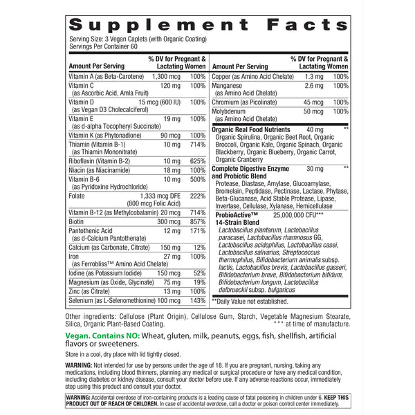 Supplement Facts panel for RL Prenatal Mini-Tablet, 180 Tablets.