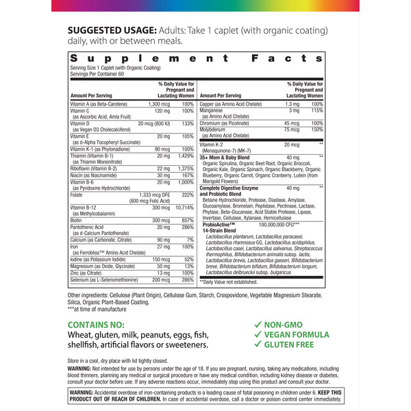 35+ Mom & Baby + Real Food Nutrients, 60 Caplets Supplement Facts