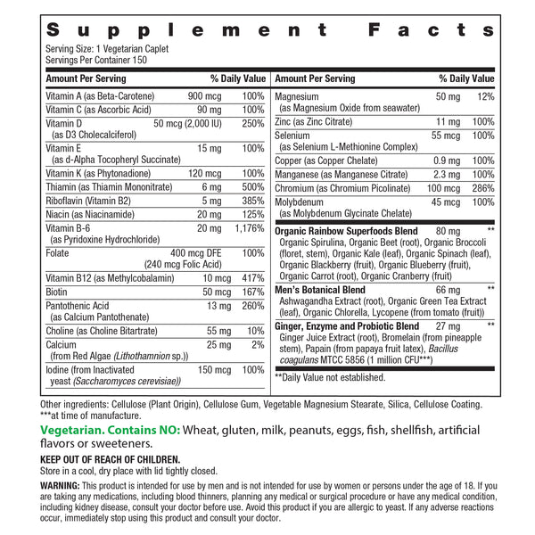 One para Homens + Nutrientes de Alimentos Reais, 150 Comprimidos Vegetarianos