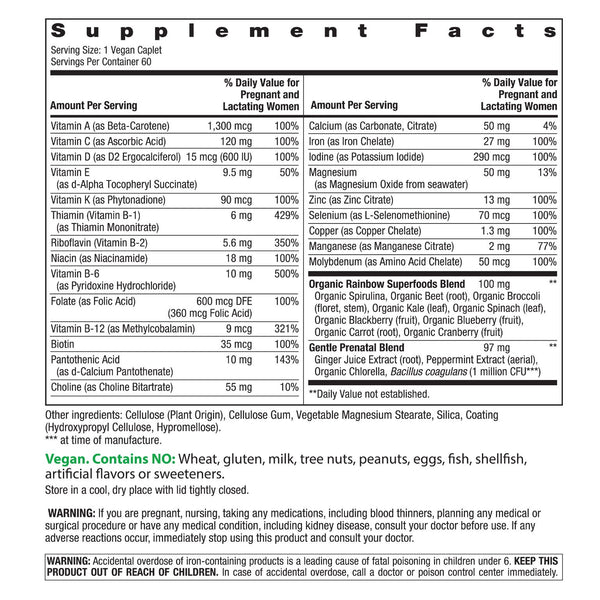 Prenatal One + Real Food Nutrients, 60 Vegan Caplets
