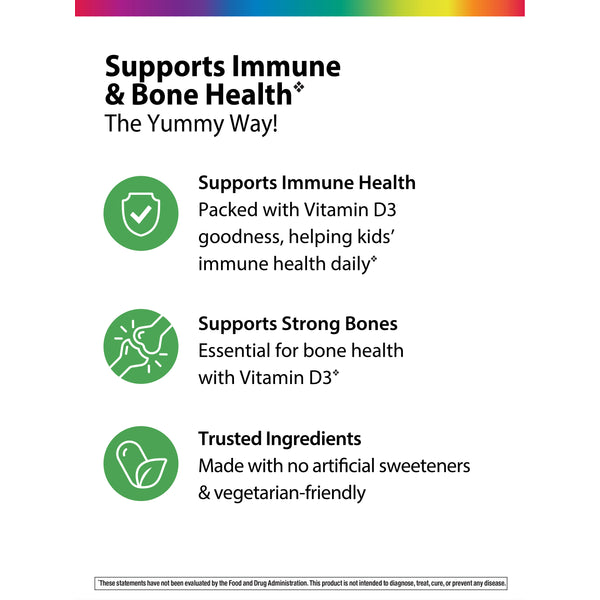 Kids Sunny Gummies Vitamin D3 1000 IU, 60 Vegetarian Gummies Benefits