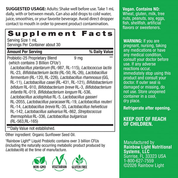 Liquid Probiotic 3 Billion CFU Unflavored (Organic), 1 fl oz (30 mL) Liquid