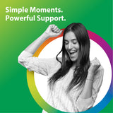 Young woman cheering with fists raised, smiling broadly, to celebrate Magnesium Glycinate Gummy.