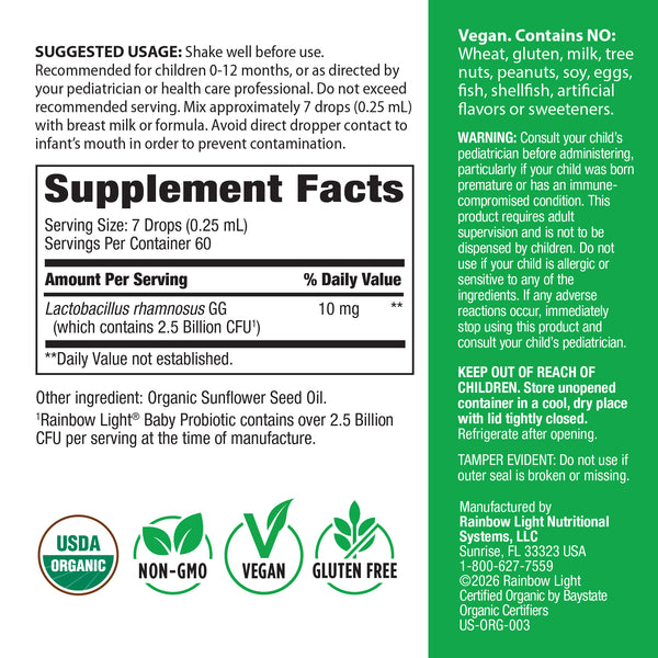 Baby Probiotic Drops 2.5 Billion CFU, .5 fl oz (15mL) Liquid