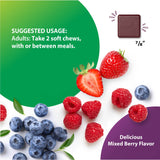 RL Beet Root 60 Soft Chews, dark red square chew, 7/8 inch, with fresh mixed berries for delicious mixed berry flavor.