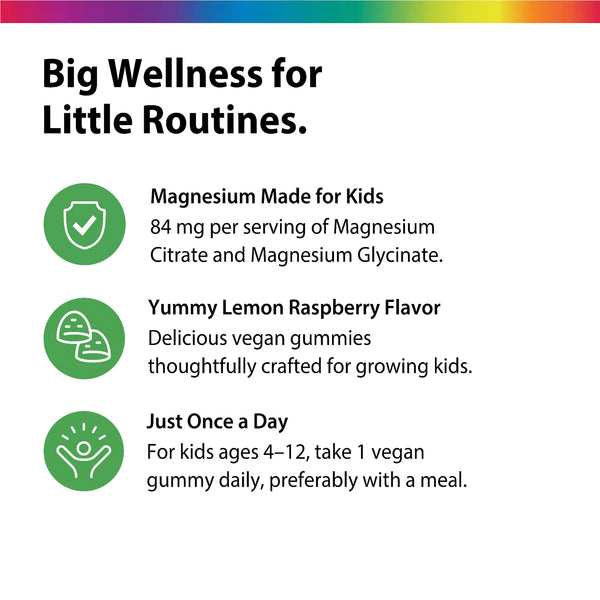 Kid's Magnesium Gummies Lemon Raspberry Flavor, 60 Vegan Gummies