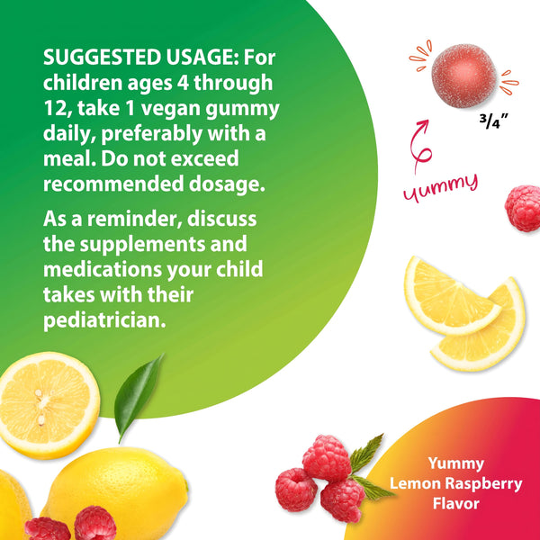 Kid's Magnesium Gummies Lemon Raspberry Flavor, 60 Vegan Gummies