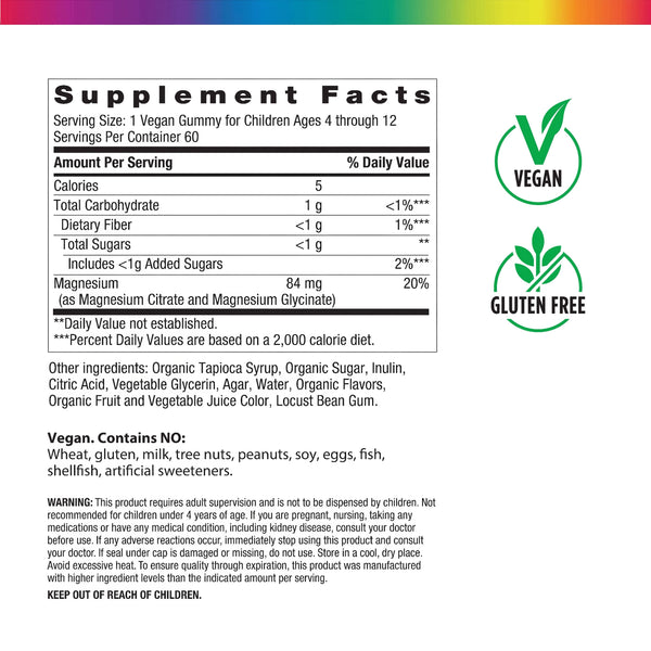 Kid's Magnesium Gummies Lemon Raspberry Flavor, 60 Vegan Gummies