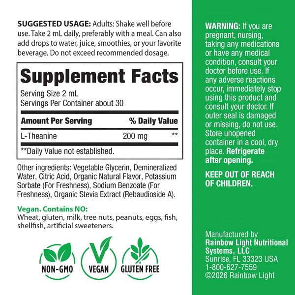 L-Theanine 200 mg Berry Flavor, 2 fl oz (59 mL) Dropper Bottle