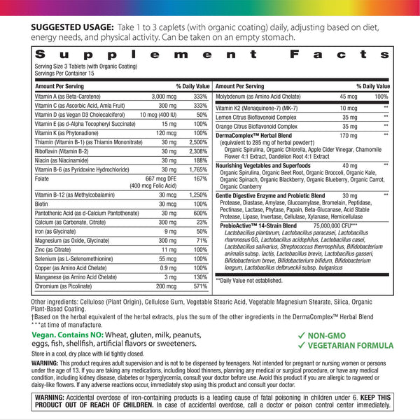 Active Health Teen with DermaComplex + Real Food Nutrients, 45 Vegan Caplets