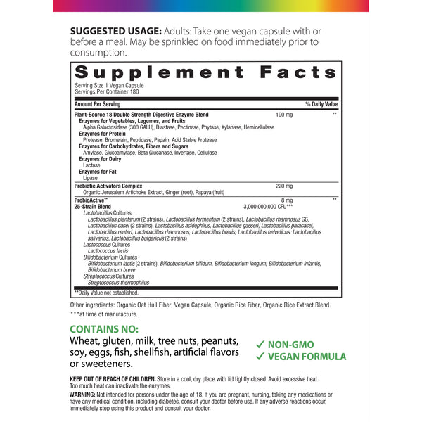 All-Zyme Double Strength, 180 Vegan Capsules Supplement Facts