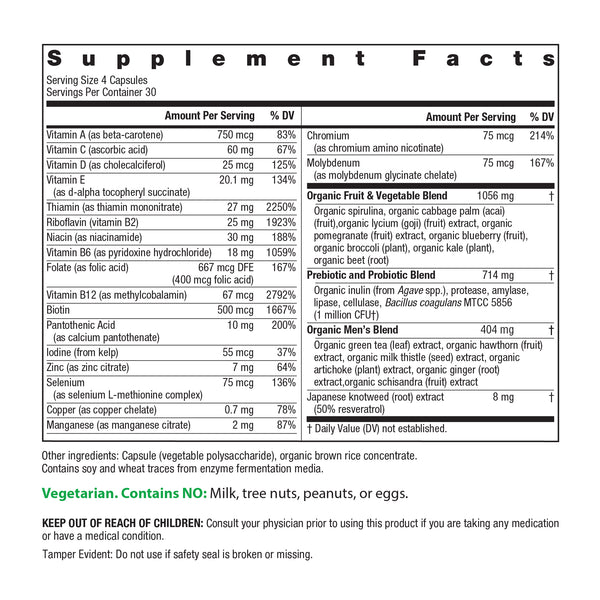 Multivitamínico Certificado para Hombres, 120 Cápsulas Vegetarianas