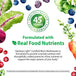 Infographic stating: Quality, Science, 45 Years, Sustainability, and Formulated with Real Food Nutrients for Men's Multivitamin.