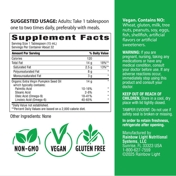 Pumpkin Seed Oil Organic Cold Pressed, 16 fl oz (473 mL) Liquid