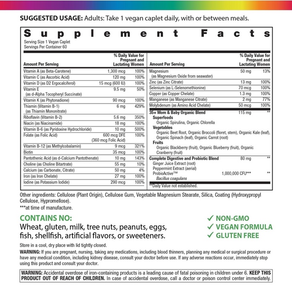 35+ Mamá y Bebé + Nutrientes de Comida Real, 60 Tabletas