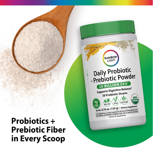 Polvere Prebiotica + Probiotica Quotidiana (Biologica), 20 Miliardi di CFU, Flacone da 4,76 oz