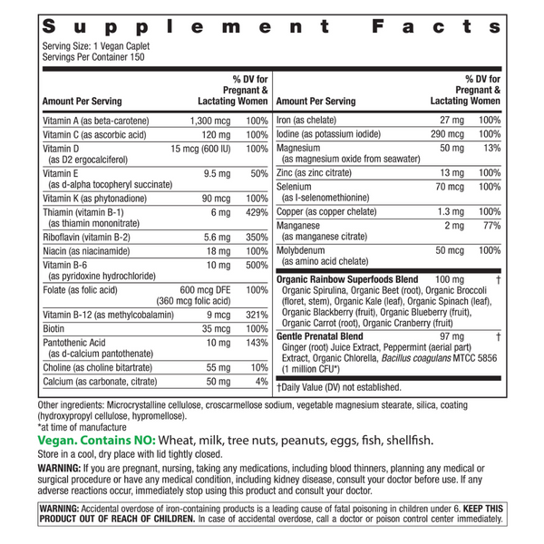 Prenatal One + Real Food Nutrients, 150 Vegan Caplets