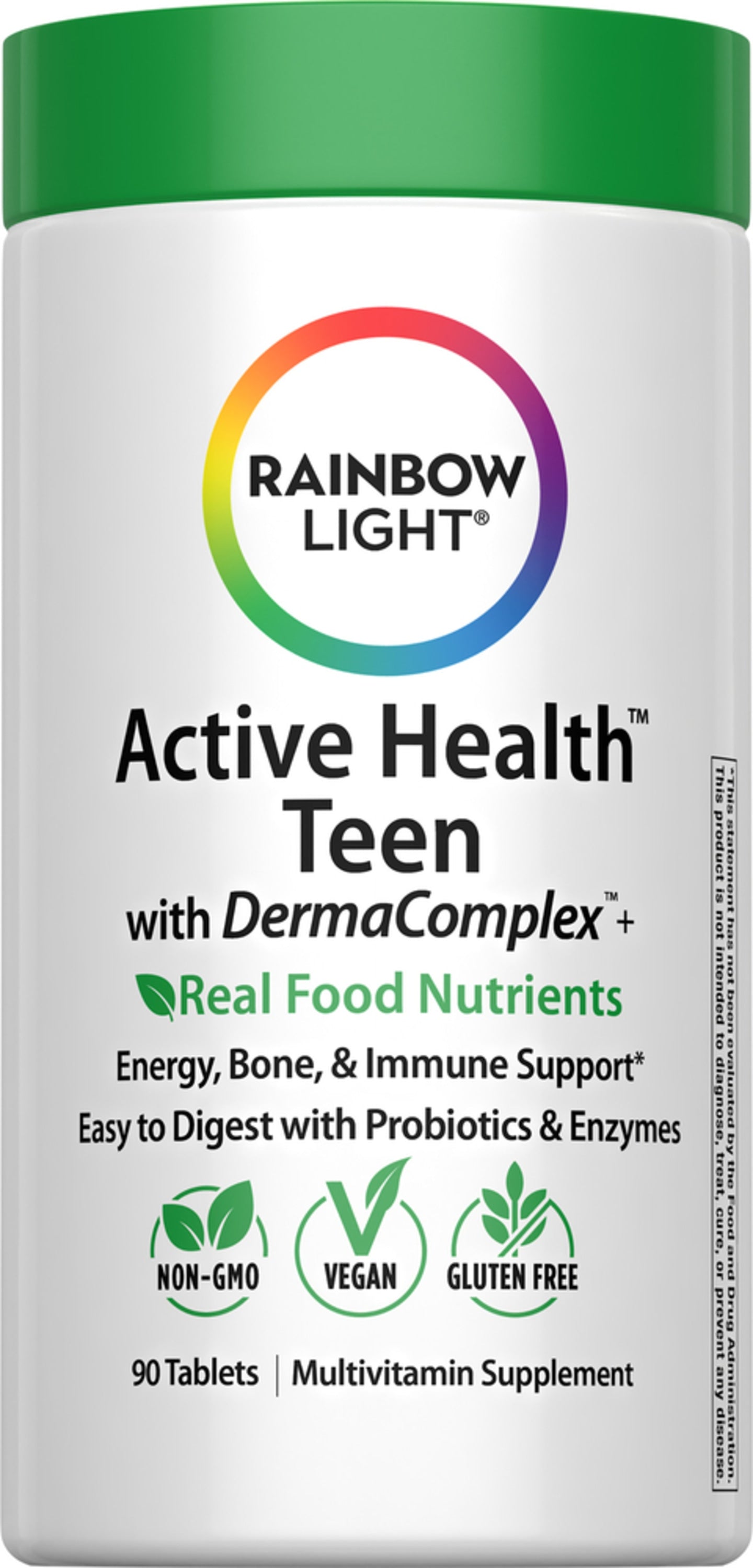 Active Health Teen with DermaComplex + Real Food Nutrients, 90 Vegan Caplets Bottle