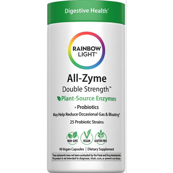 All-Zyme Double Strength, Plant-Source Enzymes and Probiotics with 90 Vegan Capsules, Dietary Supplement.