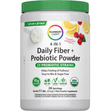 A 4-IN-1 Daily Fiber + Probiotic Powder in Raspberry Lemon flavor, featuring 10g Clear Fiber and 25 Probiotic Strains, USDA Organic, 11 oz.